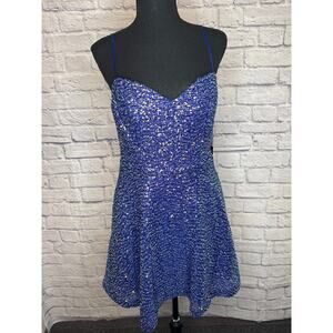 City Studio Royal Blue Sequin Formal Dress Open Back Sweetheart Neck 11/12 NWT